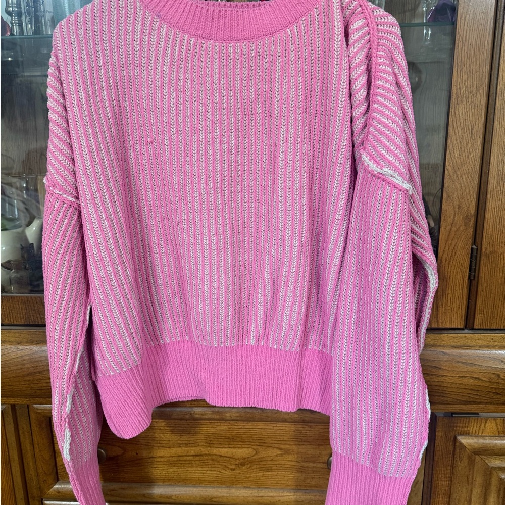 Chic Pink Striped Women's Sweater